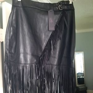 Black Leather Fringe Mini Skirt Small